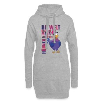 Die Welt braucht mehr verrückte Hühner - Hoodie-Kleid - Grau meliert - Vorne