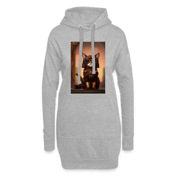 Chat Steampunk Style - Sweat-shirt à capuche long Femme - gris chiné - Devant