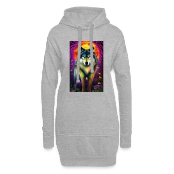 Wolf und Mond - Hoodie-Kleid - Grau meliert - Vorne