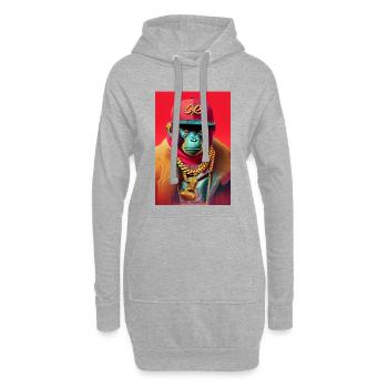 Singe cool avec chaîne en or - Sweat-shirt à capuche long Femme - gris chiné - Devant