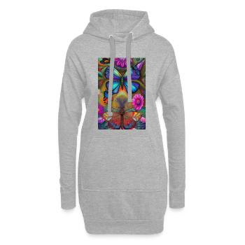 Blumen und Schmetterling - Hoodie-Kleid - Grau meliert - Vorne