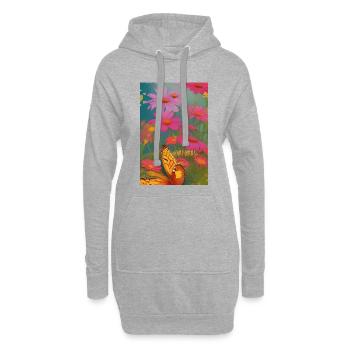 Blumen und Schmetterling - Hoodie-Kleid - Grau meliert - Vorne