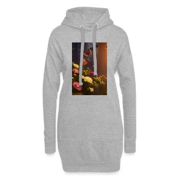 Blumen und Schmetterling - Hoodie-Kleid - Grau meliert - Vorne
