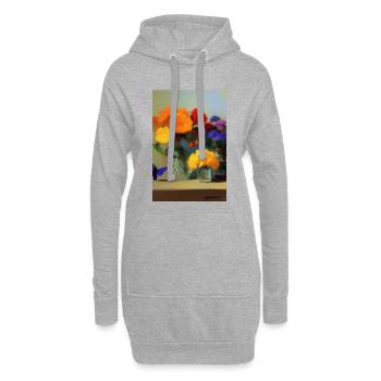 Blumen und Schmetterling - Hoodie-Kleid - Grau meliert - Vorne