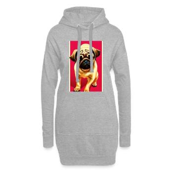 Mops Hund - Hoodie-Kleid - Grau meliert - Vorne