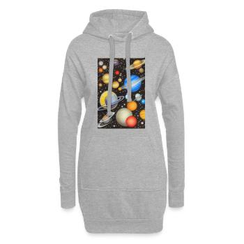 Weltall und Planeten - Hoodie-Kleid - Grau meliert - Vorne
