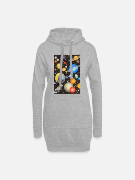 Weltall und Planeten - Hoodie-Kleid - Grau meliert