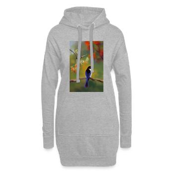 Oiseau sur branche avec des fleurs colorées - Sweat-shirt à capuche long Femme - gris chiné - Devant