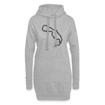 Dessin du chapelet avec croix et perles noires - Sweat-shirt à capuche long Femme - gris chiné - Devant
