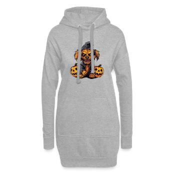 Gruseliger Halloween-Hund mit Kürbissen - Hoodie-Kleid - Grau meliert - Vorne
