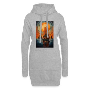 Maritime Landschaft im geometrischen Stil - Hoodie-Kleid - Grau meliert - Vorne