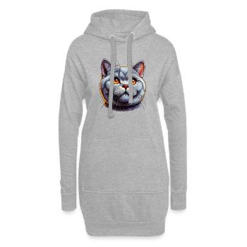 Chat British Shorthair - Sweat-shirt à capuche long Femme - gris chiné - Devant