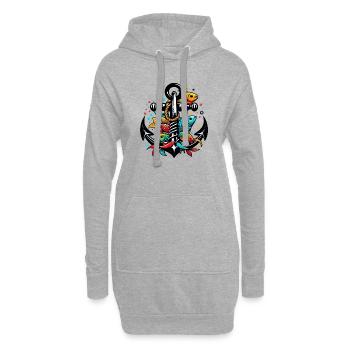 Une ancre avec des poissons - Sweat-shirt à capuche long Femme - gris chiné - Devant