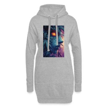 Blattgesicht mit Feuerauge - Hoodie-Kleid - Grau meliert - Vorne