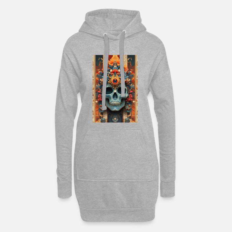 Blumenkrone-Schädel mit drittem Auge - Hoodie-Kleid - Grau meliert