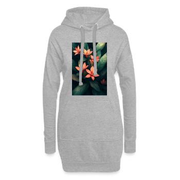 Orangene Tropenblüten im Dunkelgrünen Blattwerk - Hoodie-Kleid - Grau meliert - Vorne