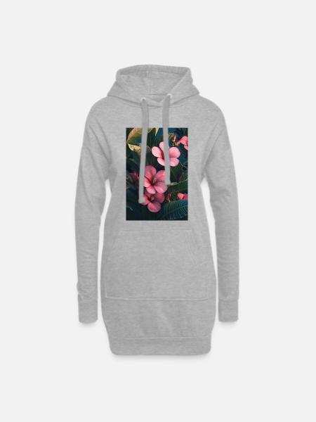 Hibiskus Pink Tropische Blütenpracht - Hoodie-Kleid - Grau meliert
