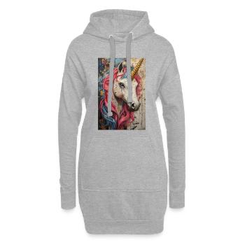 Einhorn Graffiti Neonfarben - Hoodie-Kleid - Grau meliert - Vorne