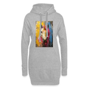 Farbiges Einhornporträt - Hoodie-Kleid - Grau meliert - Vorne