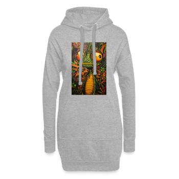 Psychedelischer Frosch im Blumenreich - Hoodie-Kleid - Grau meliert - Vorne