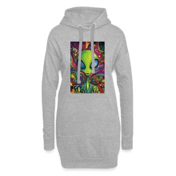 Psychedelischer Alien Neonrausch - Hoodie-Kleid - Grau meliert - Vorne