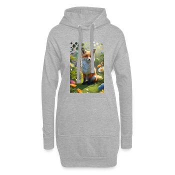 Frecher süßer Fuchs auf einer Wiese mit Blumen - Hoodie-Kleid - Grau meliert - Vorne