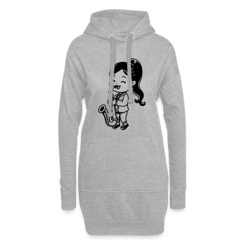 Dessin animé Saxophone Girl - Sweat-shirt à capuche long Femme - gris chiné - Devant