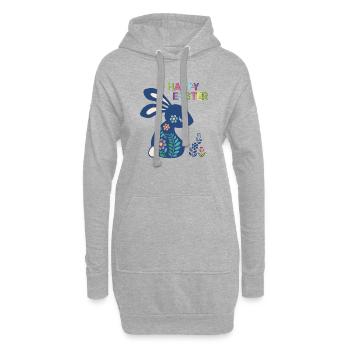 Osterhase Happy Easter - Hoodie-Kleid - Grau meliert - Vorne