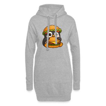 Süßer Pinguin mit Hamburger Cheeseburger Fast Food - Hoodie-Kleid - Grau meliert - Vorne