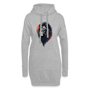 Kraft und Zartheit vereint, ein schwarzer Löwe - Hoodie-Kleid - Grau meliert - Vorne