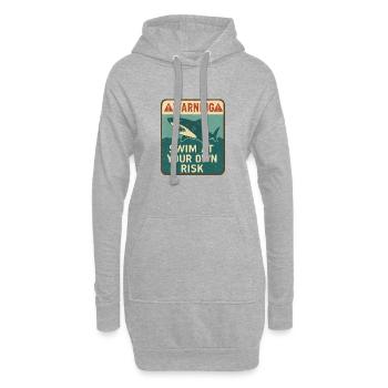 Warnschild mit Hai und Aufschrift - Hoodie-Kleid - Grau meliert - Vorne