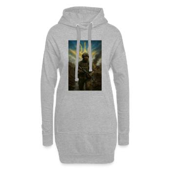 Krieger mit ukrainisch inspirierter Flagge und Emblem - Hoodie-Kleid - Grau meliert - Vorne