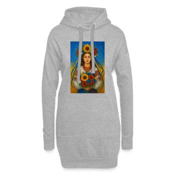 Ukrainische Frau mit Blumenkranz im traditionellen Stil - Hoodie-Kleid - Grau meliert - Vorne