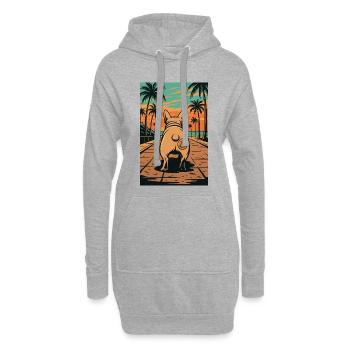 Chien avec tatouage Bitcoin avant le coucher du soleil - Sweat-shirt à capuche long Femme - gris chiné - Devant