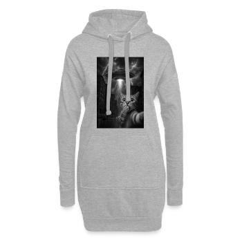 Chat selfie avec un OVNI extraterrestre - Chat OVNI - Sweat-shirt à capuche long Femme - gris chiné - Devant