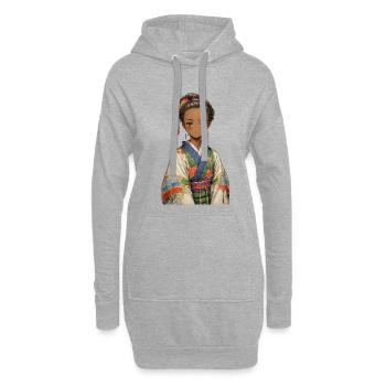 Ethnisches Mädchen im bunten Kimono - Hoodie-Kleid - Grau meliert - Vorne