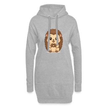 Süßer Igel mit Herzhänden - Hoodie-Kleid - Grau meliert - Vorne