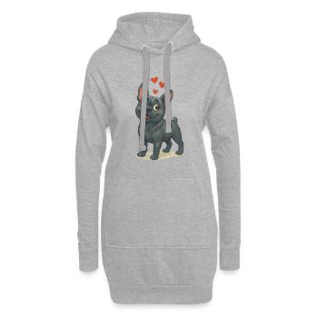 Bouledogue amoureux Dessin animé Coeurs - Sweat-shirt à capuche long Femme - gris chiné - Devant