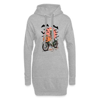 Skeleton on Bicycle with Pumpkin - Hoodie Dress - heather grey - Front