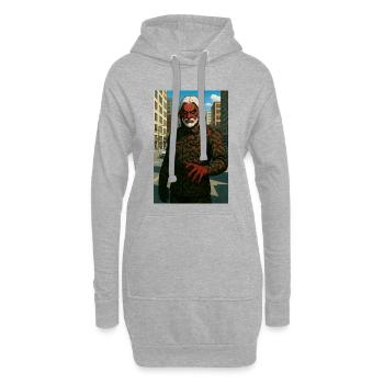 Purpurrote Maske in den Straßen der Stadt - Hoodie-Kleid - Grau meliert - Vorne