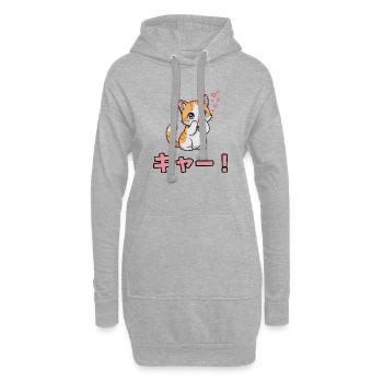 Kyaa Kawaii Cat - Esthétique japonaise de l’anime - Sweat-shirt à capuche long Femme - gris chiné - Devant