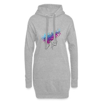 Cosmic Flux – Abstrakte Kopfillustration - Hoodie-Kleid - Grau meliert - Vorne