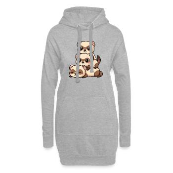 Dessin animé amusant de furet à Kawaii - Sweat-shirt à capuche long Femme - gris chiné - Devant