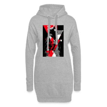 Geometrisches Streetart-Porträt mit Maskenfigur - Hoodie-Kleid - Grau meliert - Vorne