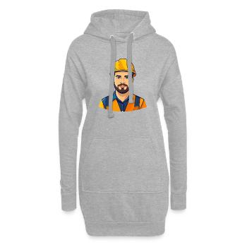 Bauarbeiter mit Helm Illustration Baustelle Motiv - Hoodie-Kleid - Grau meliert - Vorne