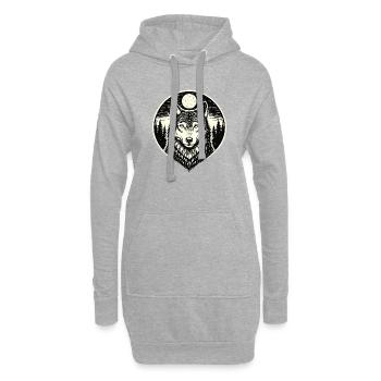 Hurleur de nuit - Loup en style gravure sur bois - Sweat-shirt à capuche long Femme - gris chiné - Devant