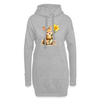 Lapin à la fleur jaune de printemps - Sweat-shirt à capuche long Femme - gris chiné - Devant