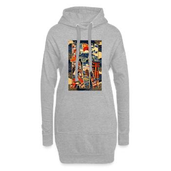 Japan: Geisha, Fuji und Wellen in Buchstaben - Hoodie-Kleid - Grau meliert - Vorne