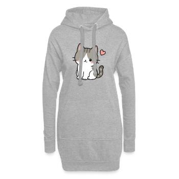 Süßes Kawaii-Kätzchen mit rosa Herz - Hoodie-Kleid - Grau meliert - Vorne