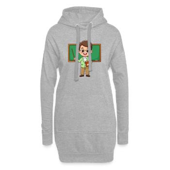 Comic teacher with glasses at blackboard – school - Hoodie Dress - heather grey - Front